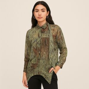 Da-Nang 100% Silk Collared Printed Blouse Size XS/S